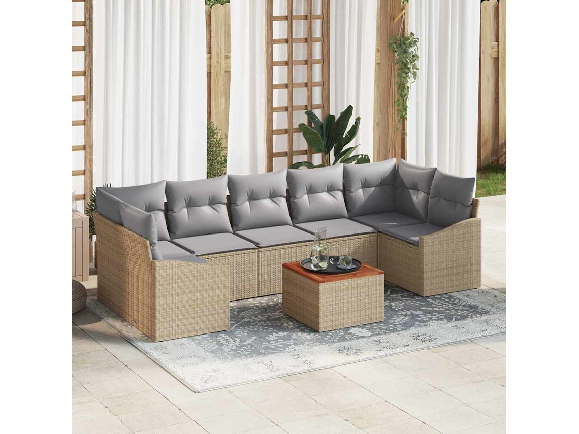 Vidaxl Conjunto De Sofá De Jardim 8 Unid. Bege E Cinza Claro Vime Pe