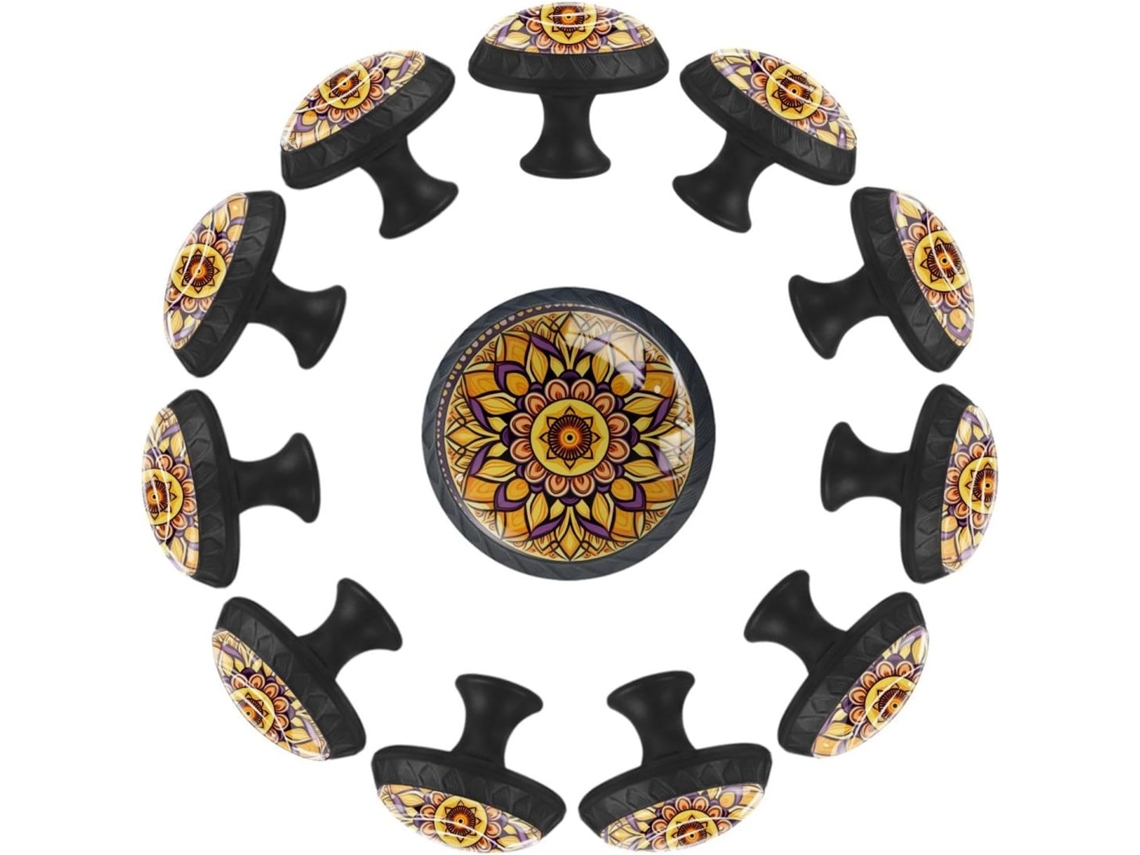 Puxadores E Botões Redondos Para Gavetas Armários, Conjunto De 12 Peças, Com Mandala De Flores Desabrochando, Ideais