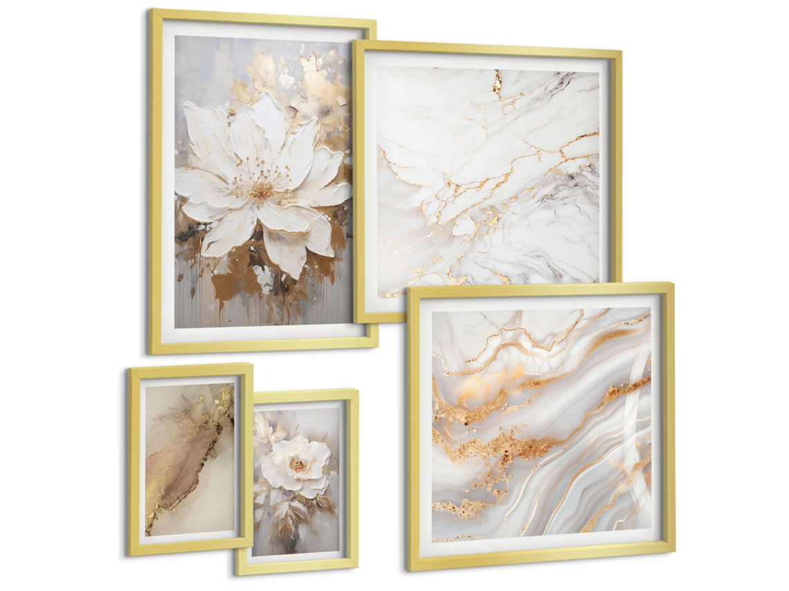 Composição De Quadros Na Parede Ervas E Plantas Para A Cozinha Moldura Dourada Quadros Para O Escritório Espelharte (conjunto De 5 Imagens)