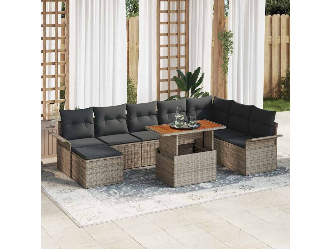 Vidaxl Conjunto De Sofá De Jardim 9 Unid. Cinzeto Rattan Sintético