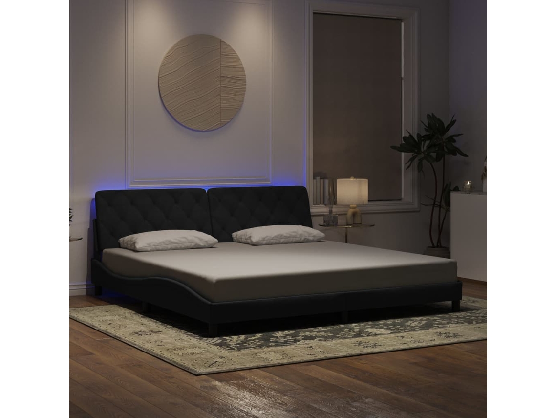 Vidaxl Estrutura De Cama Com Led Sem Colchão 200x200 Cm Veludo Preto
