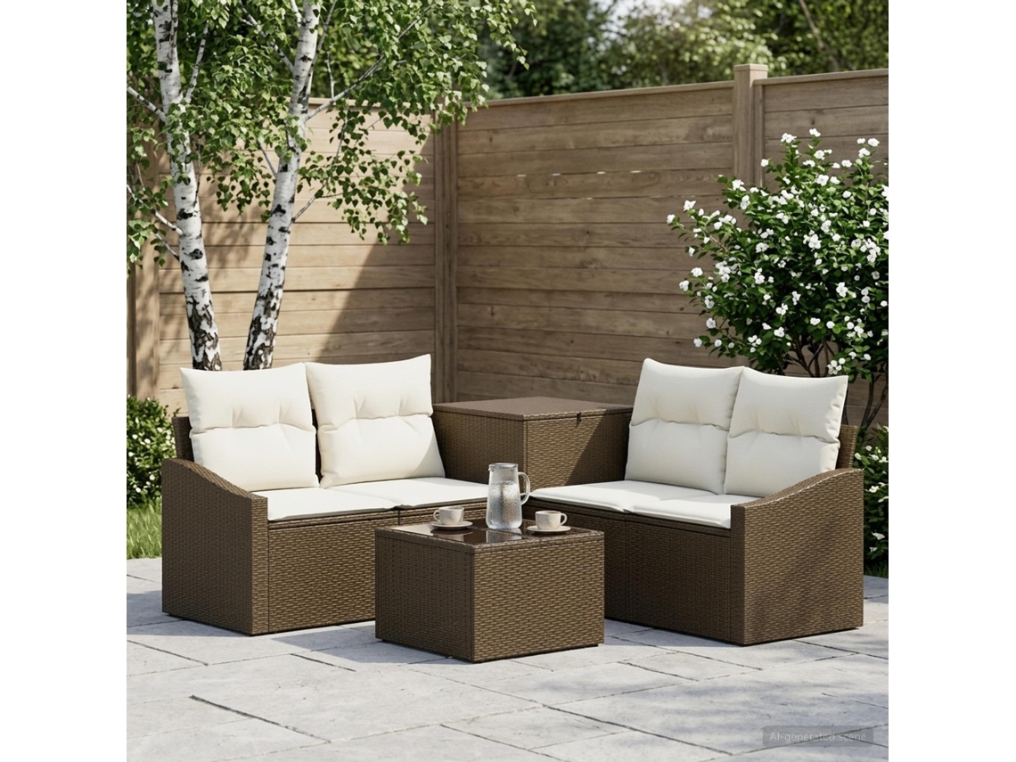 Vidaxl Conjunto De Sofás 6 Unid. Marrom E Branco Creme