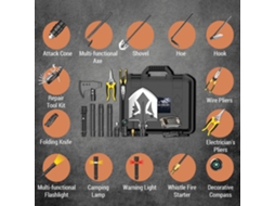 Kit Sobrevivência Portátil com Shovel, Axe e Lanterna