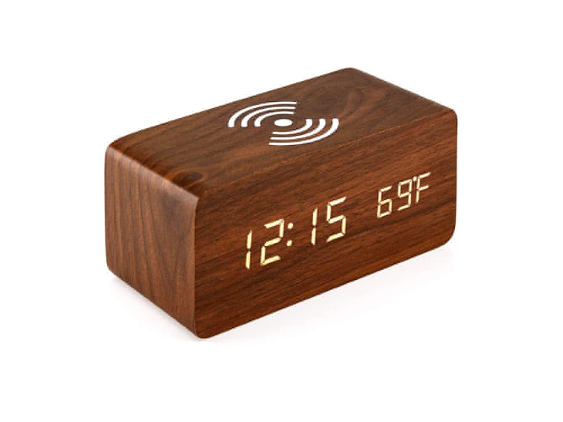 Despertador inalámbrico de noche con pantalla LED de brillo ajustable (sin tictac, con cable, alarma dual y cargador USB)