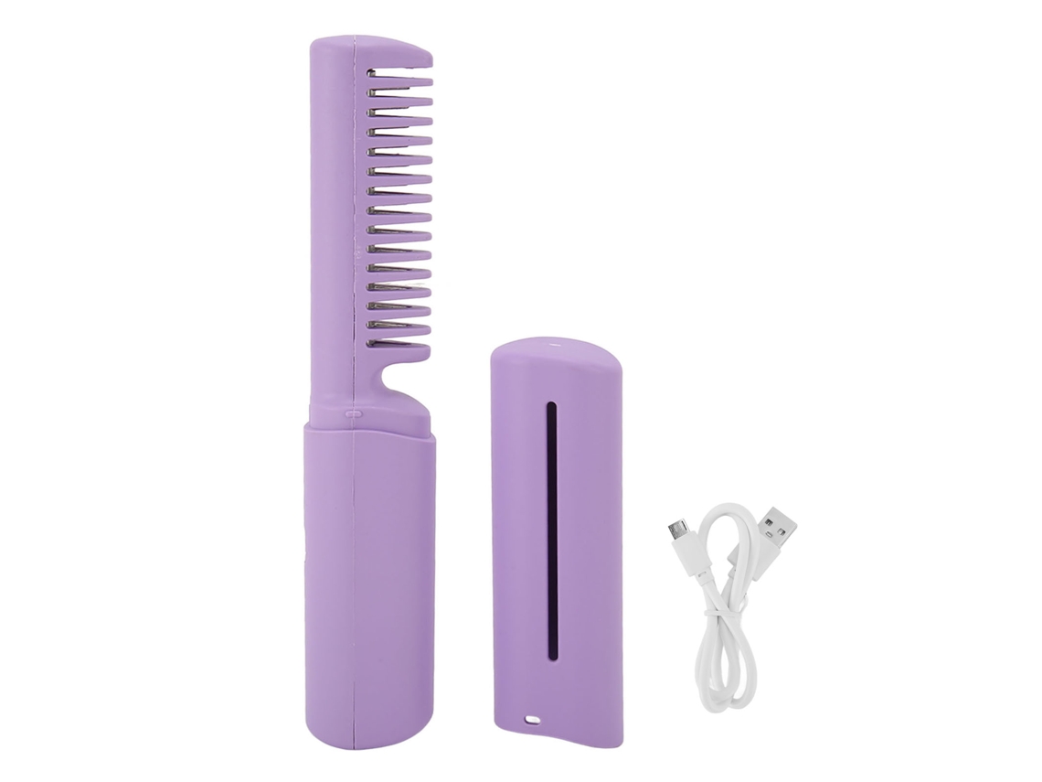Pente De Alisamento De Cabelo Sem Fio Portátil Pequeno Com Cabo De Carregamento E Design Ergonômico Roxo
