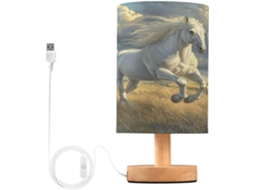 Luminária De Mesa Em Formato Cavalo Skyshu Pequena Led Usb Com Base Madeira Antiderrapante E Cúpula Que Não Agride Os