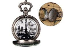 Relógio de Bolso Vintage de Liga com Padrão Torre Eiffel, Relógio de Quartzo com Características Clássicas