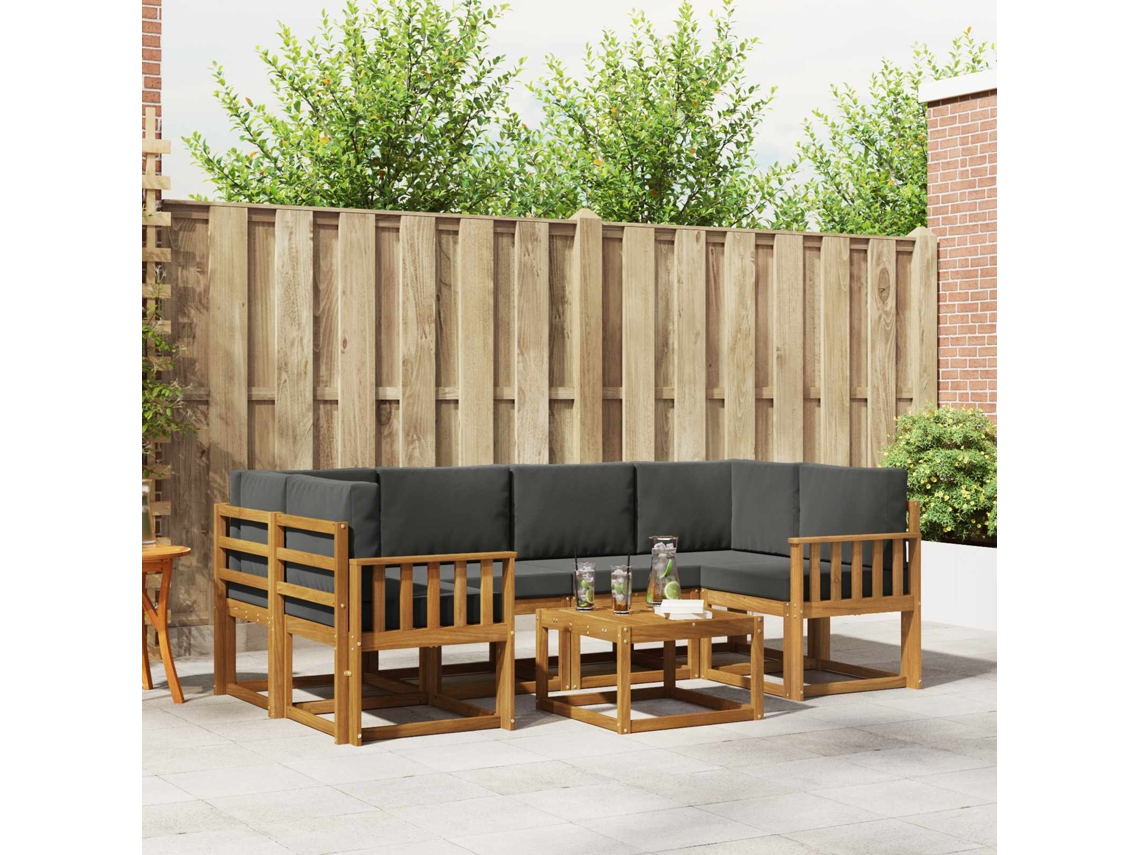 Vidaxl Conjunto De Sofás Para Exterior 7 Unid. Natural E Antracite