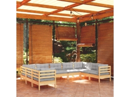 Vidaxl 9 Pcs Conjunto Lounge De Jardim C/ Almofadões Cinzentos Pinho