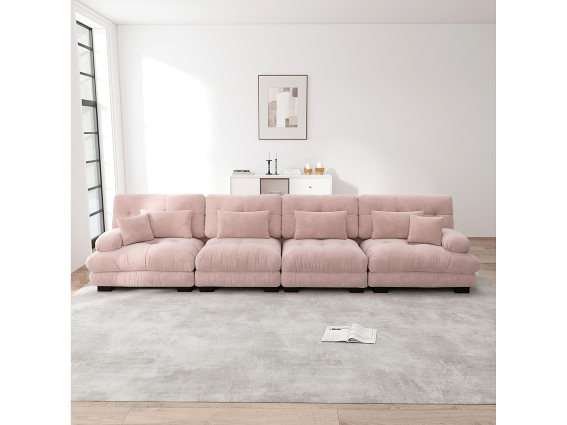 Sofá Modular De 4 Lugares - Sofá-cama Confortável Com Assento Profundo - Chenille Rosa