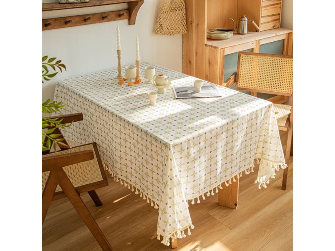 Toalha de Mesa Quadrada Pequena Estilo Pastoral Estampada com Borla para Centros de Mesa de Cozinha e Piqueniques Estilo 35X351