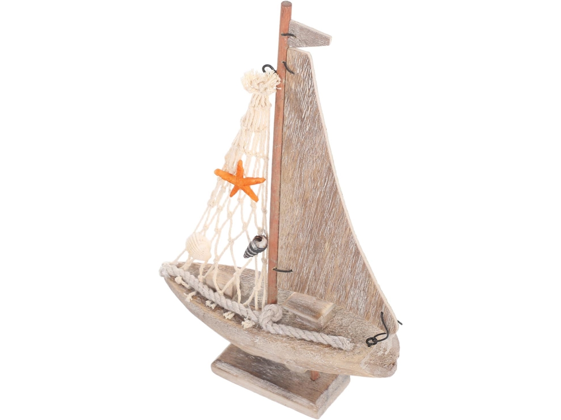 Ornamento Mediterrâneo, Modelo de Barco à Vela na Madeira, Estilo Náutico Rústico Vintage, Estátua de Barco