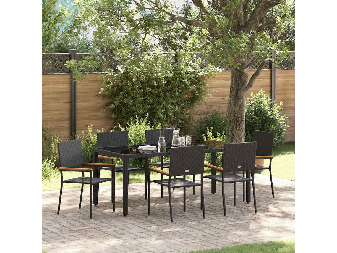Vidaxl Conjunto De Jantar Para Jardim 7 Unid. Preto Vime Pe