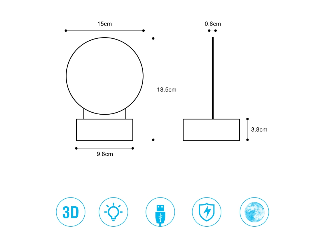 Lâmpada De Lua 3d Led Com Ilusões De Luz E Carregamento Usb