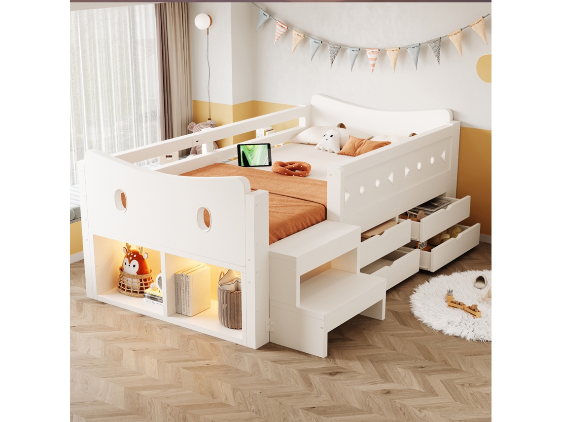 Cama De Criança Em Madeira Branca 90x200 Cm