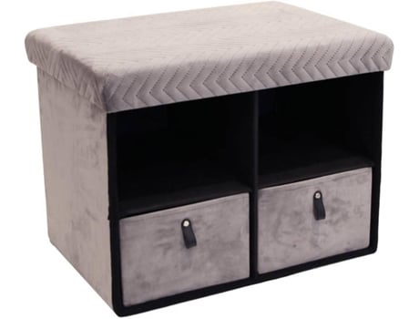 Banco de Arrumações HOME DECO FACTORY 2 gavetas (Cinzento - Poliéster - 38x38x50 cm)