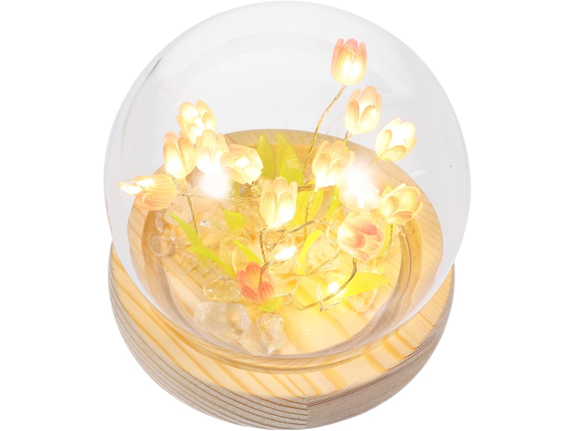 Luminária Noturna Decorativa Alipis Tulip Em Vidro E Madeira Para Kit