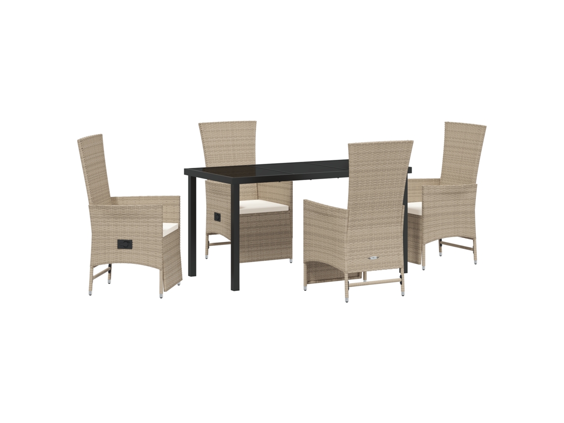 Conjunto 5 Conjunto De Jardim Vidaxl Bege Vime Pe (140 X 70 X 73 Cm)