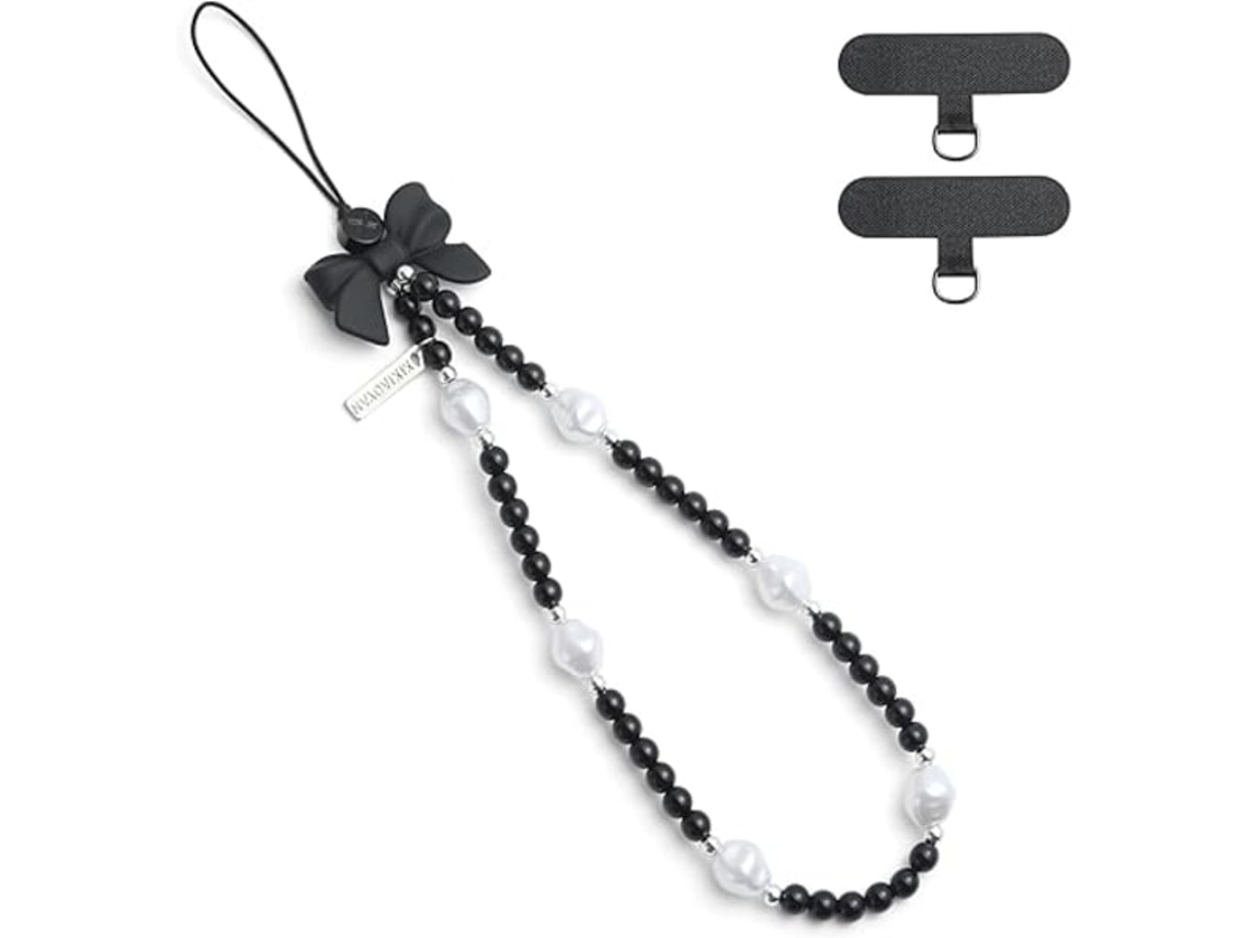 Pingente Elegante Para Celular Com Laço Preto E Miçangas - Alça De Pulso Estilosa E Bonita Para Celular, Acessório Charmoso - Perfeito Para Iphonemo