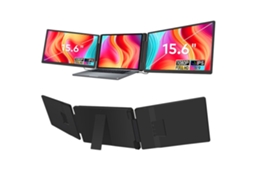 Monitor Estendido Portátil De Ecrã Triplo Fopo S10 De 15.6 Polegadas | Rotação De 360° |fhd 1920x1080 | Preto |