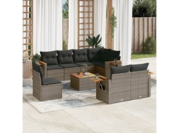 Vidaxl 9 Pcs Conjunto Sofás P/ Jardim Com Almofadões Vime Pe Cinzento