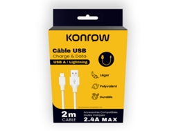 Kcatlpw2 Câble Usb Lightning Vers Type A Emballage Original Konrow (2m, Blanc)