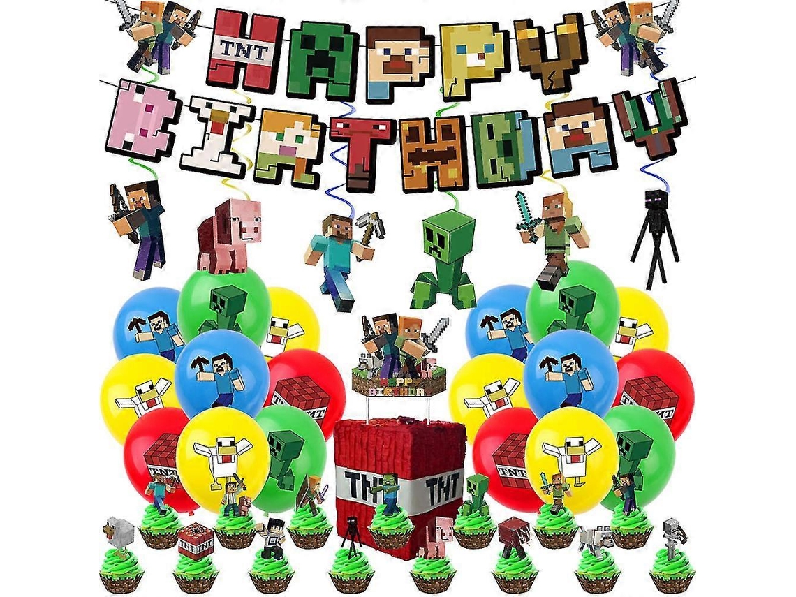 Decoração Para Festa De Aniversário Com Tema De Jogo Minecraft, Acessórios, Balões, Banners, Decoração Para Bolo, Conjunto