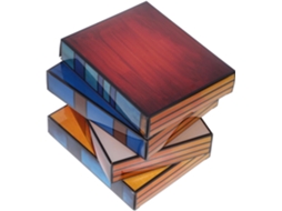 Luminária De Mesa Em Forma Livro Com Vitral E Pilha Livros.