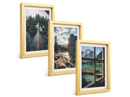 Composição De Quadrosponte, Floresta, Lago, Barcos, Montanhas Moldura Dourada Imagens Para Um Quarto Infantil Espelharte (3 Peças 20x30 Cm)