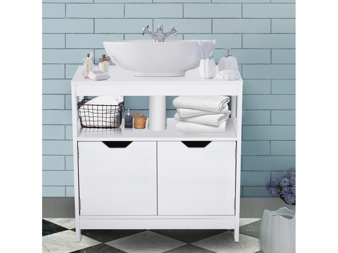 Armário 60x30x60cm Branco Para Baixo Da Pia, Com Prateleira Interna, 2 Portas, Sistema Anti-tombamento E Resistente À Umidade Para Banheiro
