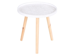 Mesa Sala Redonda C/ Borda Elevada Em Madeira, Φ40x40,5 Cm, Branco E Ouro