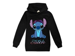 Jaqueta com Capuz para Crianças Meninos e Meninas Estampada Stitch Manga Longa Casual 7 14 Anos Preto S/MARCA