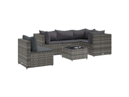 Conjunto 6 lounge de jardim c/ almofadões VIDAXL vime PE cinzento