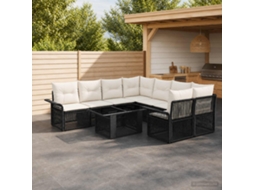 Vidaxl Conjunto De Sofá De Jardim 9 Unid. Preto E Branco Creme Vime Pe