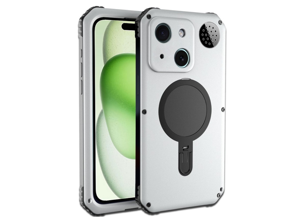 Suporte Casa Para Iphone 15 Pele Sintética Magnética Prateado