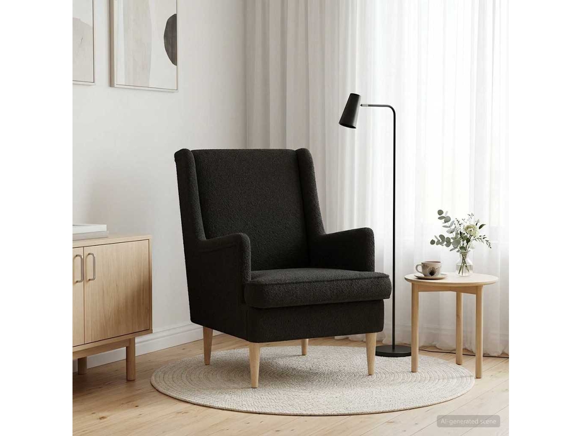 Vidaxl Poltrona Preto Bouclé