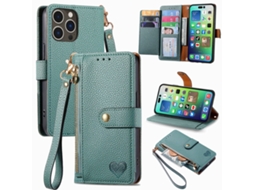 Capa De Couro Com Cordão E Zíper Love Para Iphone 16 Pro