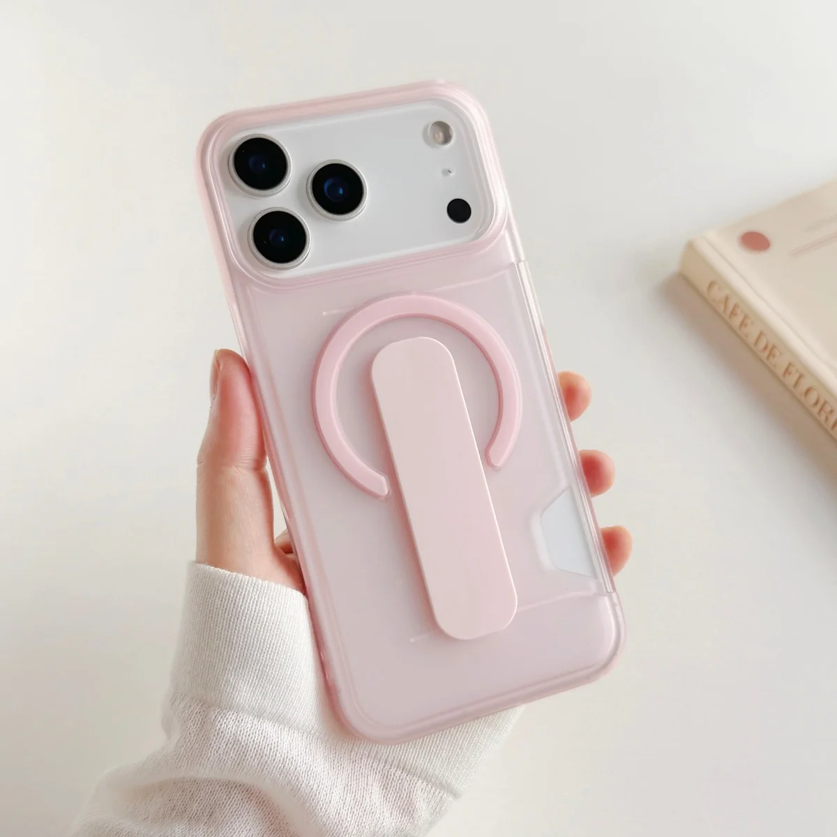 Capa Transparente Fosca Para Iphone 14 Pro (rosa) Com Suporte, Compatível Com Proteção Magnética Contra Impactos.
