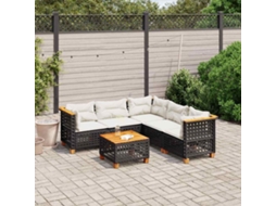 Vidaxl 6 Pcs Conjunto Sofás De Jardim C/ Almofadões Vime Pe Preto
