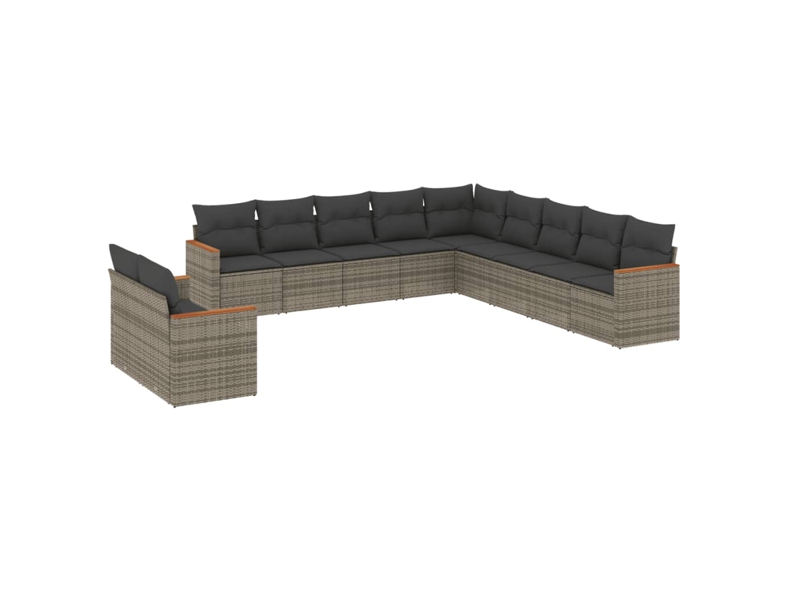 Conjunto de 11 Sofás de Jardim com Almofadões Vime Pe Cinzento MAISON EXCLUSIVE