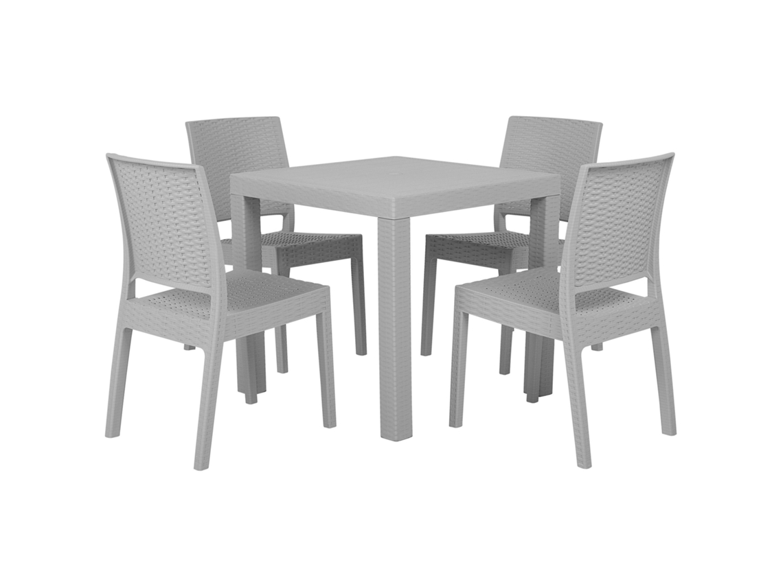 Conjunto De Refeição De Jardim Para 4 Pessoas Beliani Fossano De Material Sintético Cinzento Claro 80x80x76