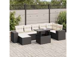 Vidaxl 8 Pcs Conjunto Sofás De Jardim Com Almofadões Vime Pe Preto
