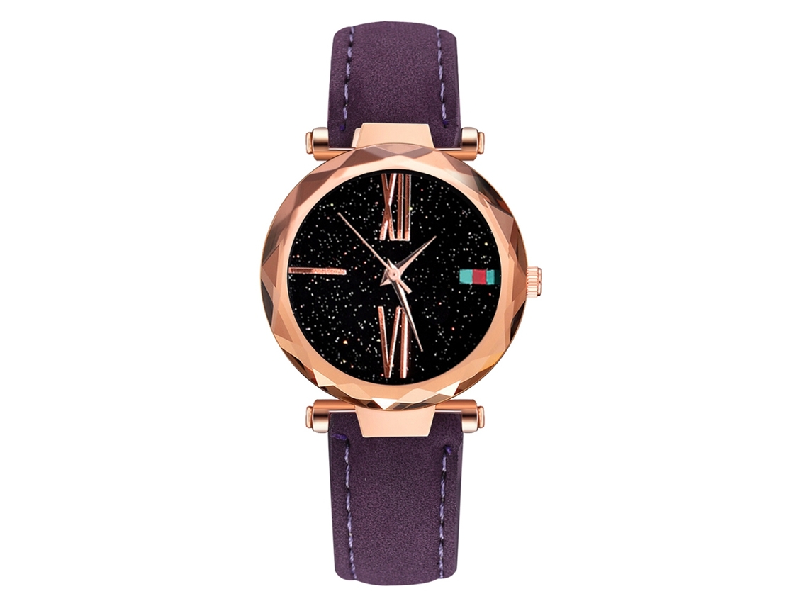 Relógio Feminino de Cinta de Couro Pu Liga com Mostrador Redondo e Movimento de Quartzo Roxo