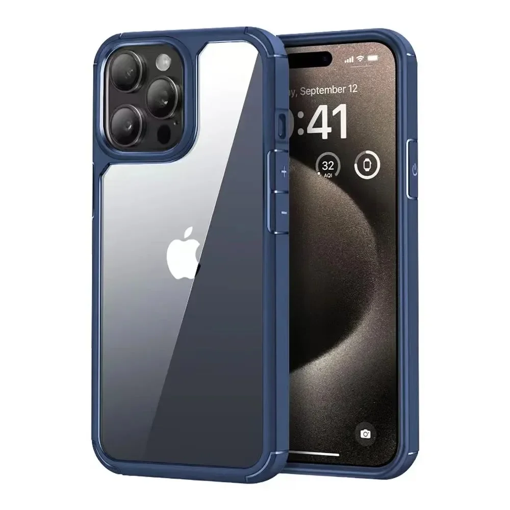 (iphone 13, Azul) Capa Transparente À Prova De Choque Para Iphone, Resistente E Durável, Com Parte Traseira Rígida.
