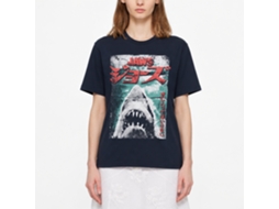 Rockinstone Jaws Movie Worn Japanese Poster Navy Adult T-shirt Size:s