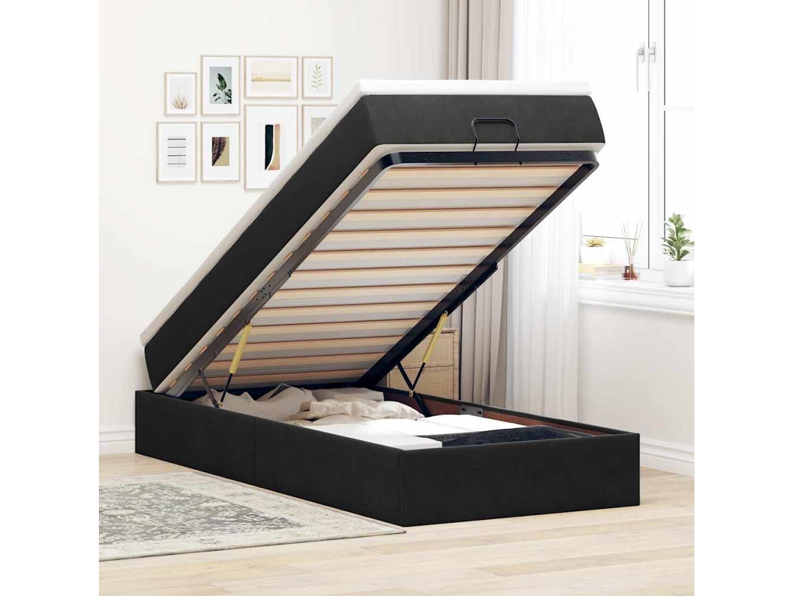 Vidaxl Estrutura De Cama Otomana Com Colchão Preto 80x200cm Veludo