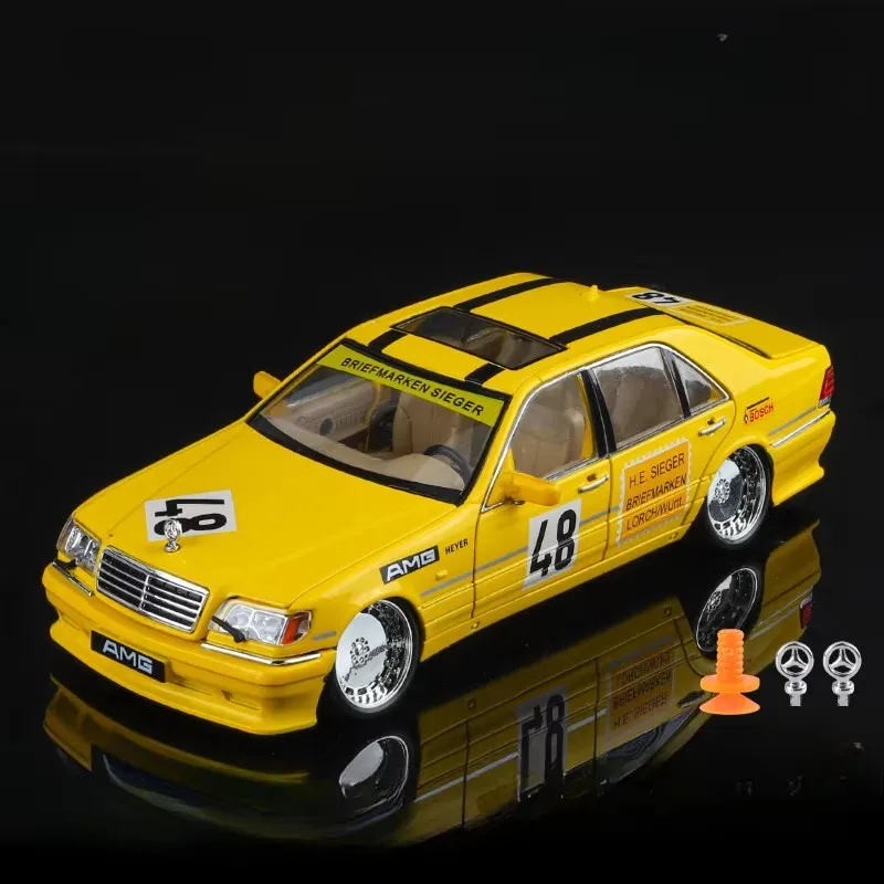 (w140 Amarelo) Miniatura De Supercarro Em Escala 1:24, Corpo Em Metal, Retrovisores Dobráveis