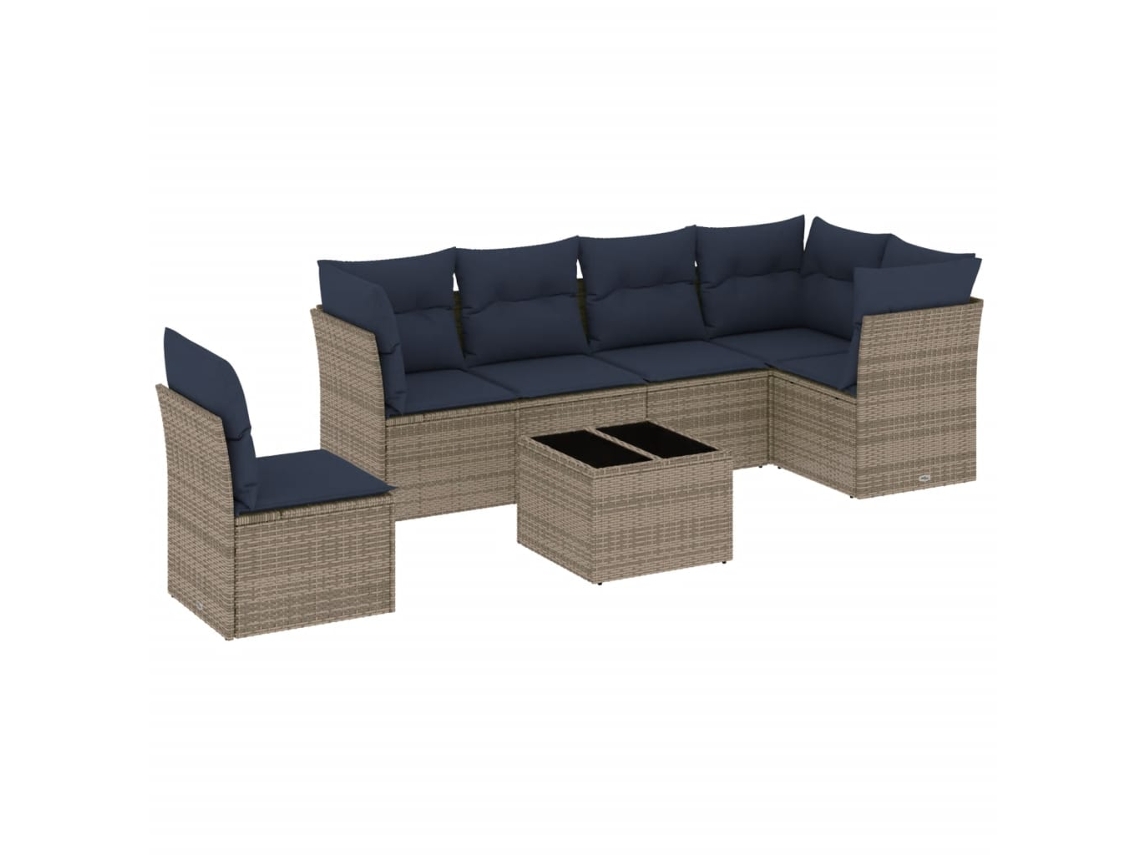 Conjunto de Sofá de Jardim, 7 Peças, Almofadas, Rattan Cinza MAISON EXCLUSIVE
