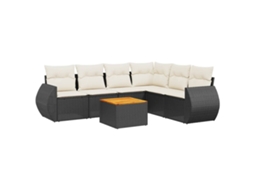 Conjunto de 7 Sofás para Jardim com Almofadões Vime Pe Preto MAISON EXCLUSIVE (7 pcs)
