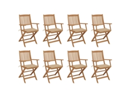 Cadeiras De Exterior Dobráveis C/ Almofadões 8pcs Acácia Maciça Dkd Home Decor